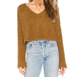 Free People Women's Popcorn V-neck Long Sleeve Brown Sweater